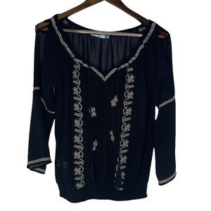 Maurices Embroidered Shoulder Peep Flared Sleeve Blouse M